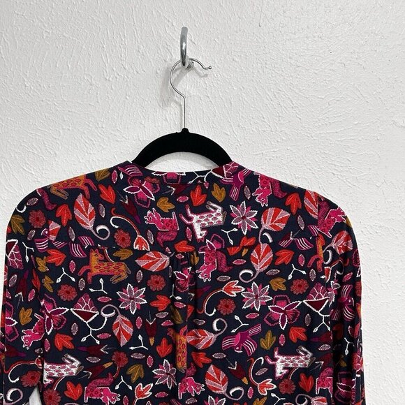 Anthropologie Maeve Primitive Animal Print Nature Artsy Novelty Blouse Size 2 - Picture 6 of 11